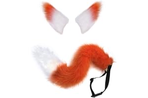 KOET Fox Ears Hair Clip & Tail 65cm Faux Fur Fox Cosplay Costume Set for Kids Adult Halloween Role Play Cosplay Gift