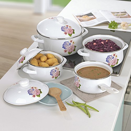 BRATmaxx Emaille-Kochtopf-Set Hortensien 7-tlg. – Die Klassiker für die moderne Küche! ( Spülmaschine und Backofen geeignet ) - 3