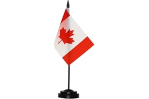 Anley Canada Ensemble de Drapeaux de Bureau de Luxe - Drapeau Canadien Miniature de Bureau de 6 x 4 Pouces avec Poteau Solide de 12 "- Couleur vive et résistant à la décoloration