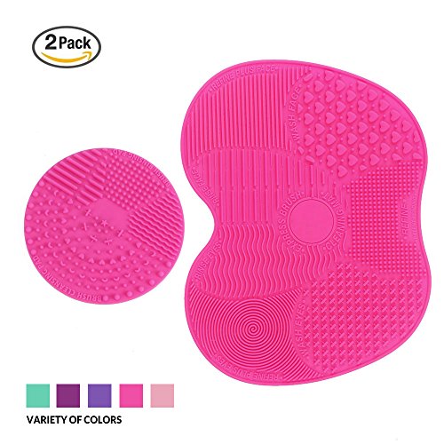 Makeup Brush Cleaning Mat, ESARORA Makeup Brush Cleaner Pad Set of 2 Cosmetic Brush Cleaning Mat Portable Washing Tool Scrubber Suction Cup (Pink) by Esarora