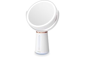 ‎AUXMIR Auxmir Lusterko do makijażu ze światłami, dwustronne lusterko powiększające 10 x 1 x 2500 mAh, ładowane przez USB, z 52 diodami LED i 10 jasnością, obrotowe o 360°, do sypialni, łazienki