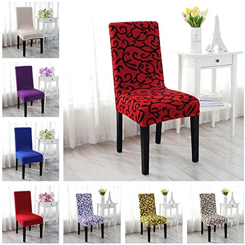 HENGSONG Modische Elastische Dining Chair Bezug Stuhl-Abdeckung Stuhlhussen für Hotel Hochzeit Party Haus Dekoration (Rot + Schwarz) - 2