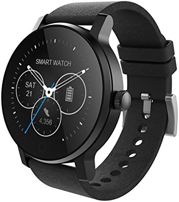 SMAWATCH SMA-09 Smart Fitness Tracker Watch,Wristwatch 1.22" IPS Full View Touch Screen Bluetooth Heart Rate Monitor Smartwatch for iPhone 5 5s 6 6s 6plus 7 7s 7plus 8 and Android Phone for Women Men (Black&Leather Band)