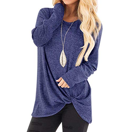 Preisvergleich Produktbild Innerternet Damen Langarm Rundkragen T-Shirt Einfarbig Sexy Schulterfrei Oberteil Elegant Lässige Pullover Sweatshirt mit Knot Side Twist Oversize Hemd Jumper Bluse