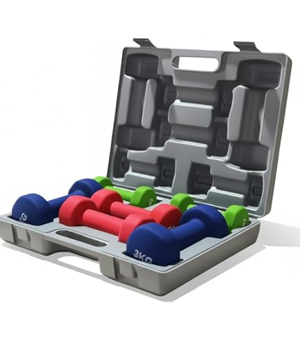 ND Sports Weights Dumbbells Set – Neoprene-Coated Hand Weight Lifting With Anti-Roll Design | Dumbbells Set For Women, Men & Home Gym | Non-Slip Grip, Vinyl Multi-Colour Pairs With Carry Case - View #4