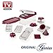 Produktbild Genius Nicer Dicer Fusion Julietti | 16 Teile | Alles-Schneider | Reiben | Julienne + Spiralen | Hobeln | Würfeln | Schneid-Gerät | TV-NEU Farbe Bordeaux-Weiß