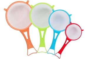 GENERIC 4Pcs Fine Mesh Strainer Set, Food Soy Milk Flour Sieve Plastic Colander Strainer with Long Handle Multi Purpose Colander for Yogurt Tea Juice Sugar Kitchen Tools Accessories