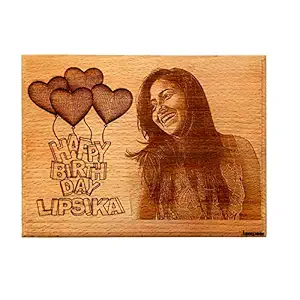 Lampees Varna Crafts Personalized Engraved Wooden Photo Plaque Gift for Birthday (8 X 6 Inches, Brown)