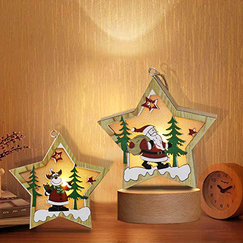 HQKJ Natale Decorazioni,Luci di Natale di Babbo Natale e Renne, Scatola in Legno con Decorazioni Natalizie a LED,Ornamento dei Regali dei Pendenti dell'albero di Natale