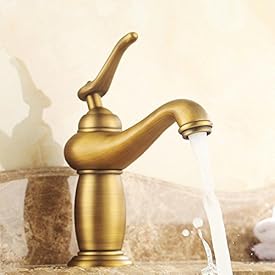 Lonfenner Grifo Europeo Antiguo Cobre Caliente y frío Solo Lavabo Grifo