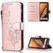 Produktbild FNBK Samsung Galaxy A8 2018 Hülle Leder Rosegold Löwenzahn Blumen Handyhülle Holster Leder Flip Wallet Cover Tasche Stand Case Card Slot Magnetverschluß Kratzfestes Schutzhülle