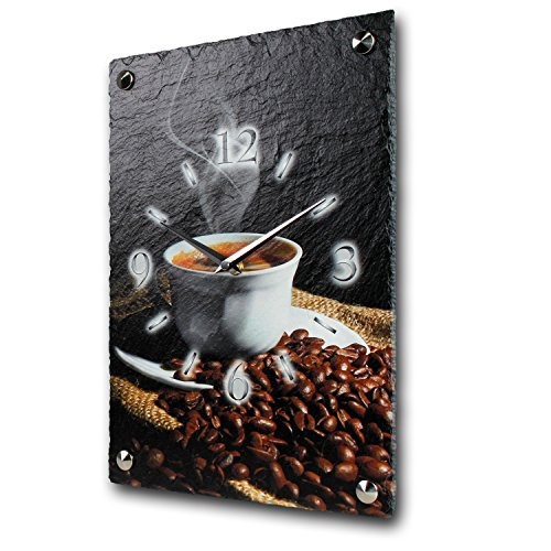 Kaffee Luxus Designer Wanduhr Funkuhr aus Schiefer *Made in Germany leise ohne ticken WS108FL - 2