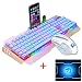 Produktbild FELiCON Gaming Tastatur Maus Combo Wired LED Hintergrundbeleuchtung Metall Ergonomische USB Pro Gaming Tastatur 2400 DPI 6 Tasten Maus Set mit Mauspad für PC Laptop Computer (Weiß/Regenbogen licht)