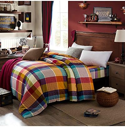 Homecc 40S 198 Thread Count 100% Natural Brushed Cotton Paisley Pattern Palace Elegant Noble Style Bedding Duvet Covers (Plaid, 200cm x 230cm)
