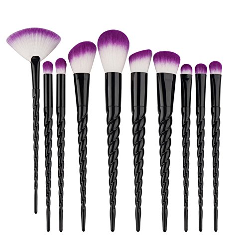 10 Pcs Set Unicorn Makeup Brushes Hair Extremely Soft Makeup Brushes Kit Foundation Powder Eyebrow Blush Brushes (Black)