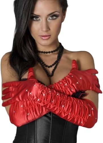 Red Sparkling Elbow Length Satin Gloves