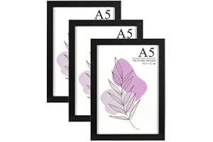 Baoee Black Picture Frame A5 with Mount,Set of 3, photo frame with acrylic glass,certificate frame,Freestanding and Wall Mountable
