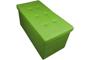HomeHarmony Folding Storage Ottoman Seat, Stool, Toy Storage Box Faux Leather (Lime Green Large)
