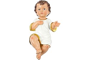 Acan Tradineur - Figura del niño Jesus - Diseño con Toga Blanca con Bordes Dorados - Fabricado en Resina - Decoración navideña para pesebres - 14,5 cm
