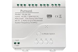 Punxasl Tuya Relais Inching Momentané WiFi 4 Canaux, USB 5V AC/DC 7-32V Relais D'approche Momentané 3 Modes Interrupteur à Contact Sec Compatible Alexa/Google Assistant/IFTTT