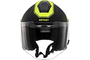 Befast | JET Connect - Casco Jet Omologato con Interfono per Comunicazione Pilota-Passeggero, Casco Scooter con Visiera Parasole a Scomparsa, Casco Moto Jet con Prese d'Aria, Colore Giallo e Nero