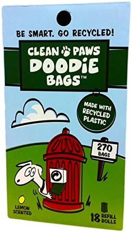 270 (18 rolls) Clean Paws Lemon Scented Dog Doodie Bags. Made from Recycled plastic enviromentally friendly Poo bags