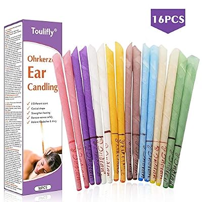 Toulifly Bougie en cire auriculaire, Bougie Auriculaire, dissolvant à la cire auriculaire, retirer la cire auriculaire, d'oreille avec filtre et carton de protection (8X Set of 2)