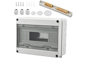 QIYICHE Sicherungskasten Aufputz, Verteiler IP65-1 Reihig-12 Module, Mit 7 Terminals 3 Steckverbinder, Geeignet für Gärten im Freien, Bauernhöfe, Ladesäulen, Feuchtraum (12 Module)