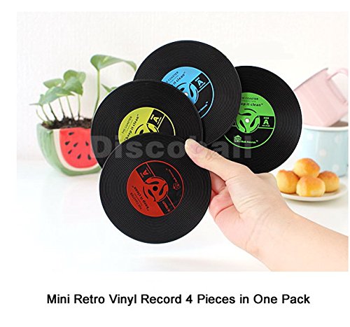 Untersetzer Glasuntersetzer Tasse Getränke Matte Coasters Placemats Retro Record Vinyl Schallplatten Design Set Rutschfest Isoliert - 9