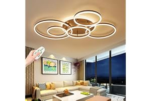 AUCF LED Dimmbare Deckenleuchte Moderne Wohnzimmer Lampe Ring Design Deckenlampe Mit Fernbedienung Metall Acryl Deckenleuchte Beleuchtung Schlafzimmer Küche Esszimmer Badezimmer Deckenspot,Braun,6 Turns