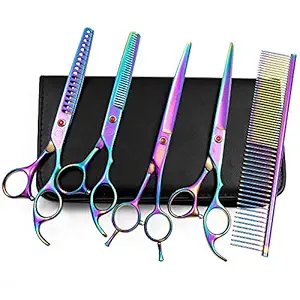 Moontay Professional Dog Grooming Scissors Set, 7 Inch/8 Inch Pet Grooming Scissors Chunkers Shears for Dog, Curved Dog Grooming Scissors, Thinning Shears for Dog with Grooming Comb