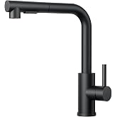 FORIOUS Black Removable Kitchen Tap, Kitchen Sink Tap with 2 Spray Modes and Rotate to 360&deg;, L-Shaped Stainless Steel Single-