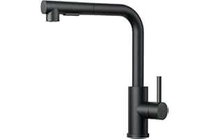 FORIOUS Robinet Cuisine Noir, Mitigeur Cuisine avec Douchette Extractible, 2 Modes de Pulvérisation et Pivotante à 360°, En Forme de L Acier Inoxydable Monolevier Robinet Evier