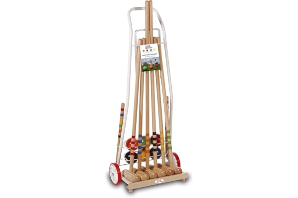 GICO Jeu de Croquet de qualité en Chariot en Metal Famille - Jeu en Plein air - 6 Joueurs - 4 maillets Taille 80 cm Enfants, 2 maillets 100 cm Adultes - Qualite de EU - 3136