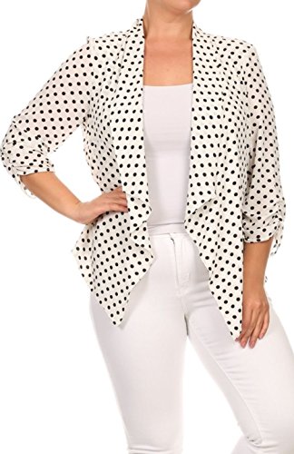 2LUV Plus Women's Polka Dot Loose-Fitting Open-Front Asymmetrical Blazer White 3XL (V911 POLK WT-X)