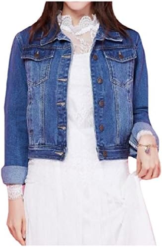 Witkeysell Women's Fashion Silm Fit Short Buttoned Tops Skinny Lapel Cardigan Jean Jacket Coat Medium Blue XL