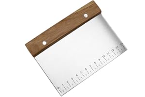TINMIX Edelstahl Teigschaber mit Rutschfestem Holzgriff und Messskala Teigspachtel Teigkarte Backen Teigschneider Gebäckschaber für die Küche Teigkuchen Pizzaschneider Rechteckiger