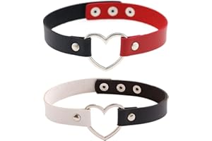Clyhon 2PCS Leather Choker Necklace, Adjustable Love Heart Punk PU Necklace Goth Choker girl Accessories Choker Collar Chain for Women