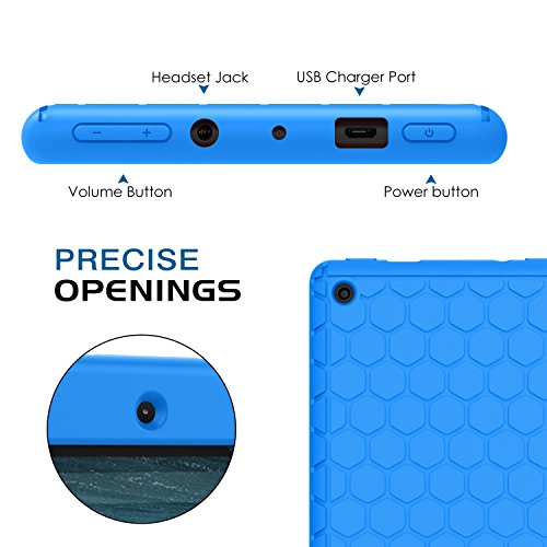 MoKo Hülle für All-New Amazon Fire 7 Tablet (7 Zoll – 7. Generation, 2017 Modell) – [Honey Comb Series] Leichte Rutschfeste Stoßfeste Silikon Schutzhülle Protector Case für das neue Fire 7 2017, Blau - 5