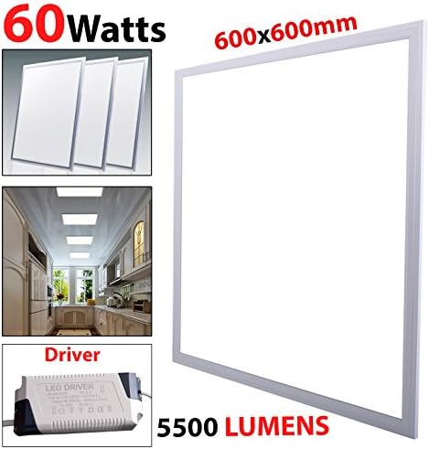 60W LED Ceiling Panel 5500 Lumens Ultra Slim Suspended Recessed Surface Mount Square Flat Tile Panel Downlight 6500K Pure White Super Bright 600 x 600mm With IC Driver for Home Office Commercial Light
