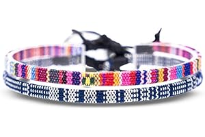 Made by Nami Conjunto de 2 Tobilleras Surferas Mujer y Hombre - Tobillera Fina Estilo Boho Hippie - Accesorios Festivales y Playa - Hechos a Mano - Resistente al Agua y Ajustable (Azul-Blanco & Rosa)
