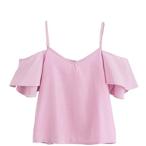 Preisvergleich Produktbild Damen Tops Strene Loveso Frauen Reizend Trägerlose Schulterfrei Blumenmuster Kurzarm Bluse Tops T-Shirt ((Größe):48 (5XL), Rosa B)