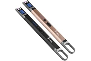 SUPRUS Electric Arc Lighter Windproof Flameless USB Rechargeable Lighter with LED Light for Candle Camping BBQ Cooking (Black+Champagne Gold)