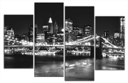 Large New York Black and white Canvas artwork 4 pieces multi panel split canvas completely ready to hang hanging cord attached, hanging template included hand made printed to order UK company 38” width 28” height