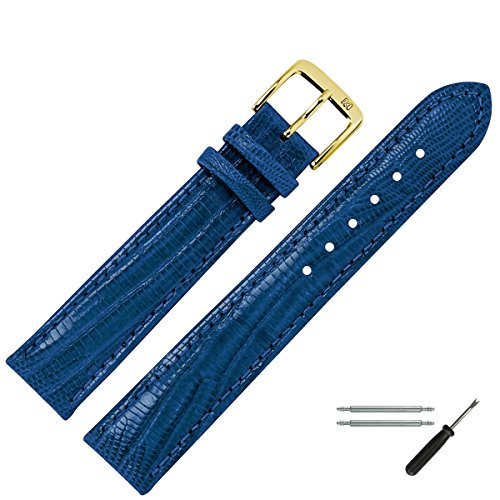 Uhrenarmband 16mm Leder blau Prägung, Eidechse - inkl. Federstege & Werkzeug - Lederband mit Eidechsenprägung - Uhrarmband mit dezenter Naht - Marburger seit 1945 - blau / gold Uhrenarmband 16mm Leder blau Prägung, Eidechse - inkl. Federstege & Werkzeug - Lederband mit Eidechsenprägung - Uhrarmband mit dezenter Naht - Marburger seit 1945 - blau / gold