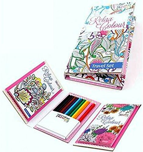 ADULT COLOURING BOOK, RELAX WITH COLOUR TRAVEL SET- PATTERNS &amp; FLORAL - 6844 BLUE