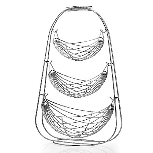 Taylor & Braun® Chrome Swinging Obst Hängematte Gemüse Schüssel Korb Rack Aufbewahrung Ständer Halter NEU 3 Ablagefächer - 2