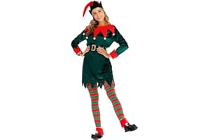 EraSpooky Costume da Elfo Natalizio da Donna Cappello Fantasia Calza Copriscarpe Cintura Divertente Vestito da Festa per Adulto