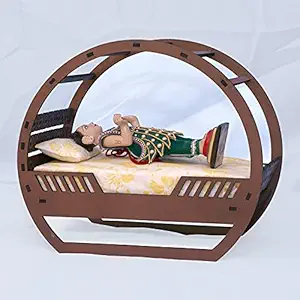 GOLKIPAR Wooden Doll House Queen Bed with Mattress & Pillow, Wooden God Bed for Laddu Gopal Handicraft Pooja Article, Gift Item, God Idol, Suitable for Prayer Room Home Decor & Toy for Kids (Big)