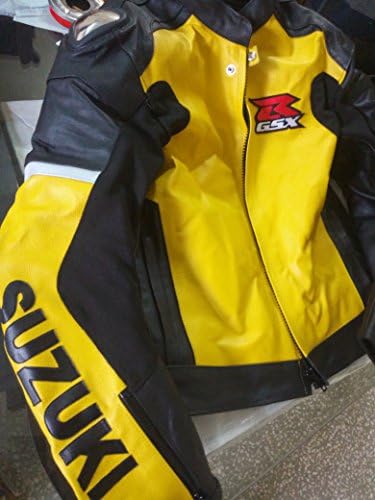 SUZUKI GSXR Motorbike Biker Racing Yellow Genuine Leather Jacket for motorcyclist